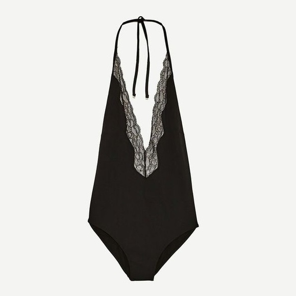 Zara Swim Zara Lace Plunging Black One Piece Bathing Suit Poshmark